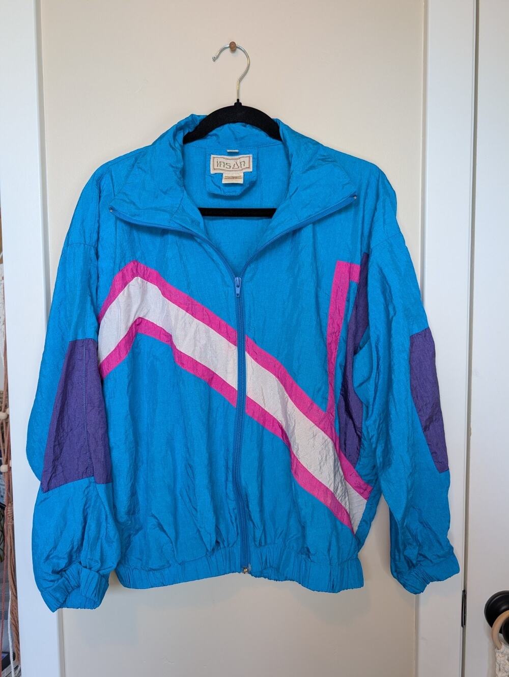 Vintage Insan 80s 90s Colorblock Nylon Windbreaker Jacket Blue Pink M